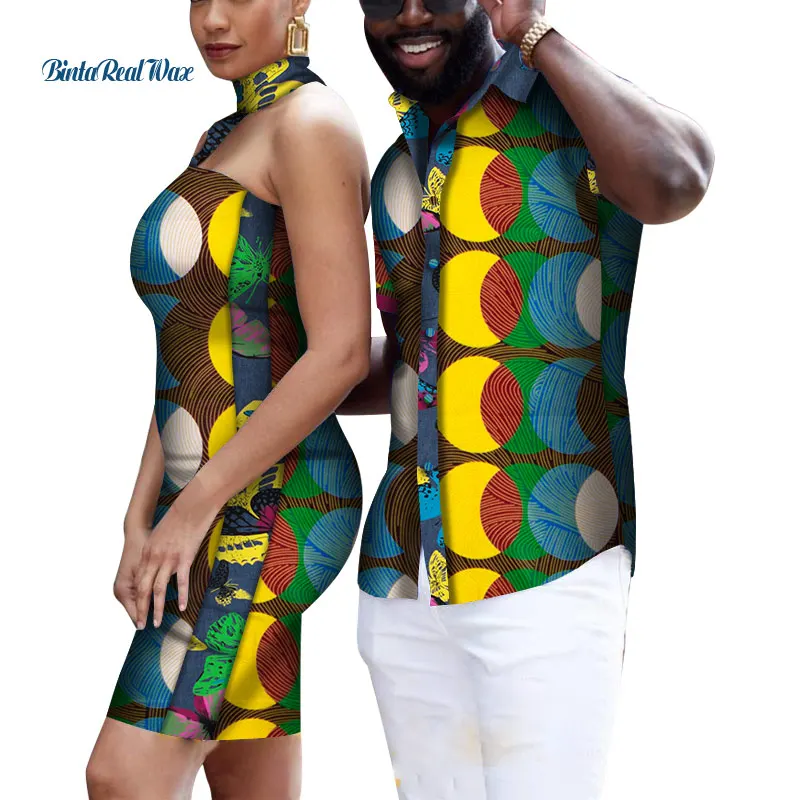 Sweet Lover Couples Clothes African Print Patchwork Dresses for Women Bazin Riche Mens Shirts African Style Clothing WYQ520