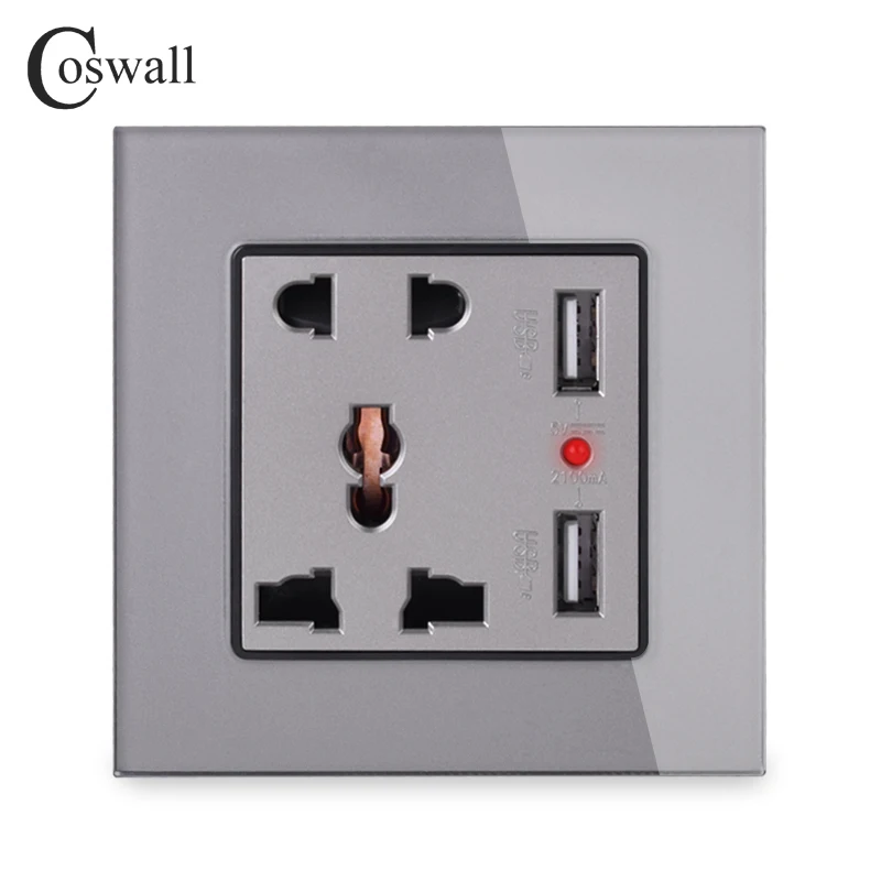 Coswall серая Хрустальная стеклянная панель с 5 отверстиями Универсальная Розетка