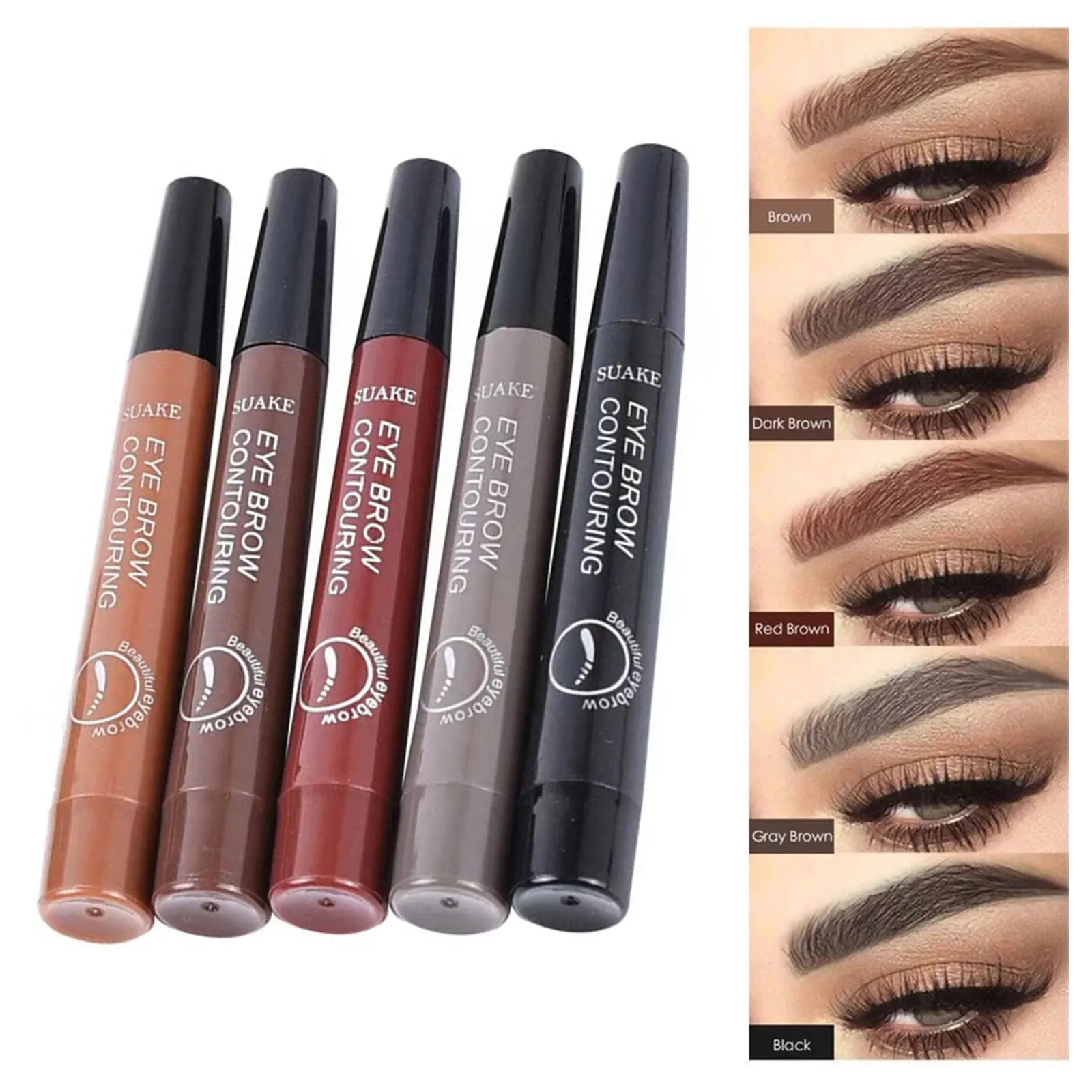 Eyebrow Tint Tattoo Pen 4 Fork Tip Waterproof Pencil Long Lasting Makeup Natural Liquid Brow | Красота и здоровье