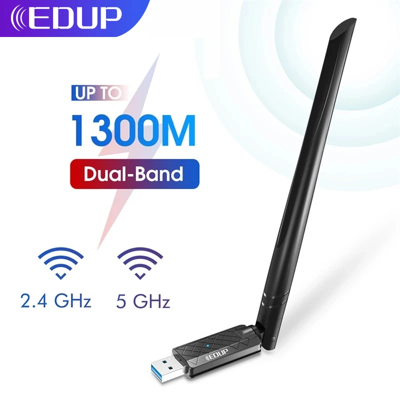 

Wi-Fi-адаптер EDUP, USB 3,0, 1300 Мбит/с, двухдиапазонный, 2,4/5,8 ГГц, 802.11AC
