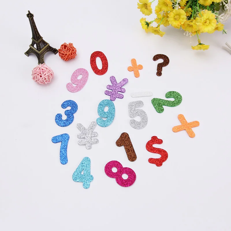 

Cartoon Glittering effect diy Stickers for children kids baby home decoration Decals Numbers and letters EVA foam wall sticker