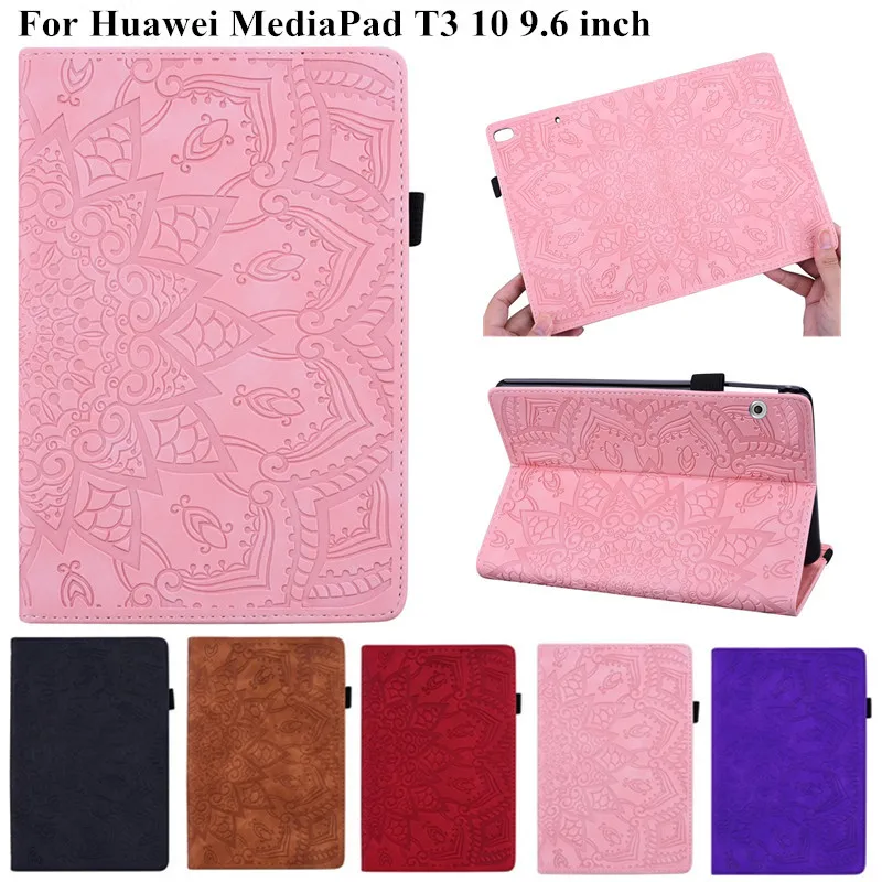 

3D Цветочный тисненый чехол из искусственной кожи для Huawei MediaPad Media Pad T3 10, тонкий складной чехол, чехол для планшета Huawei Mediapad T3 10