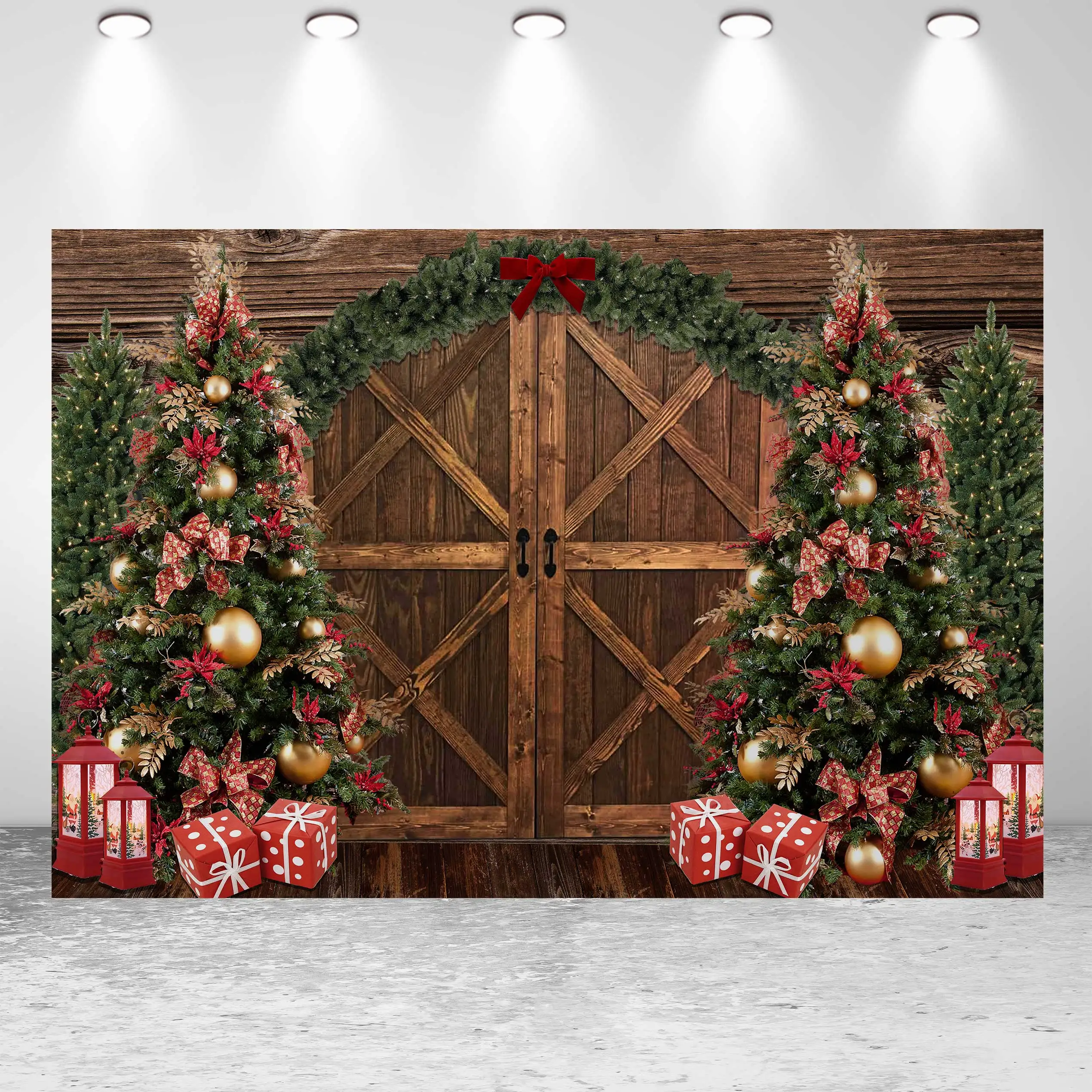 

Seekpro Winter Christmas Holiday Wood Door Trees Gift Decoration Backdrop Background Child Birthday Art Portrait Photo Studio