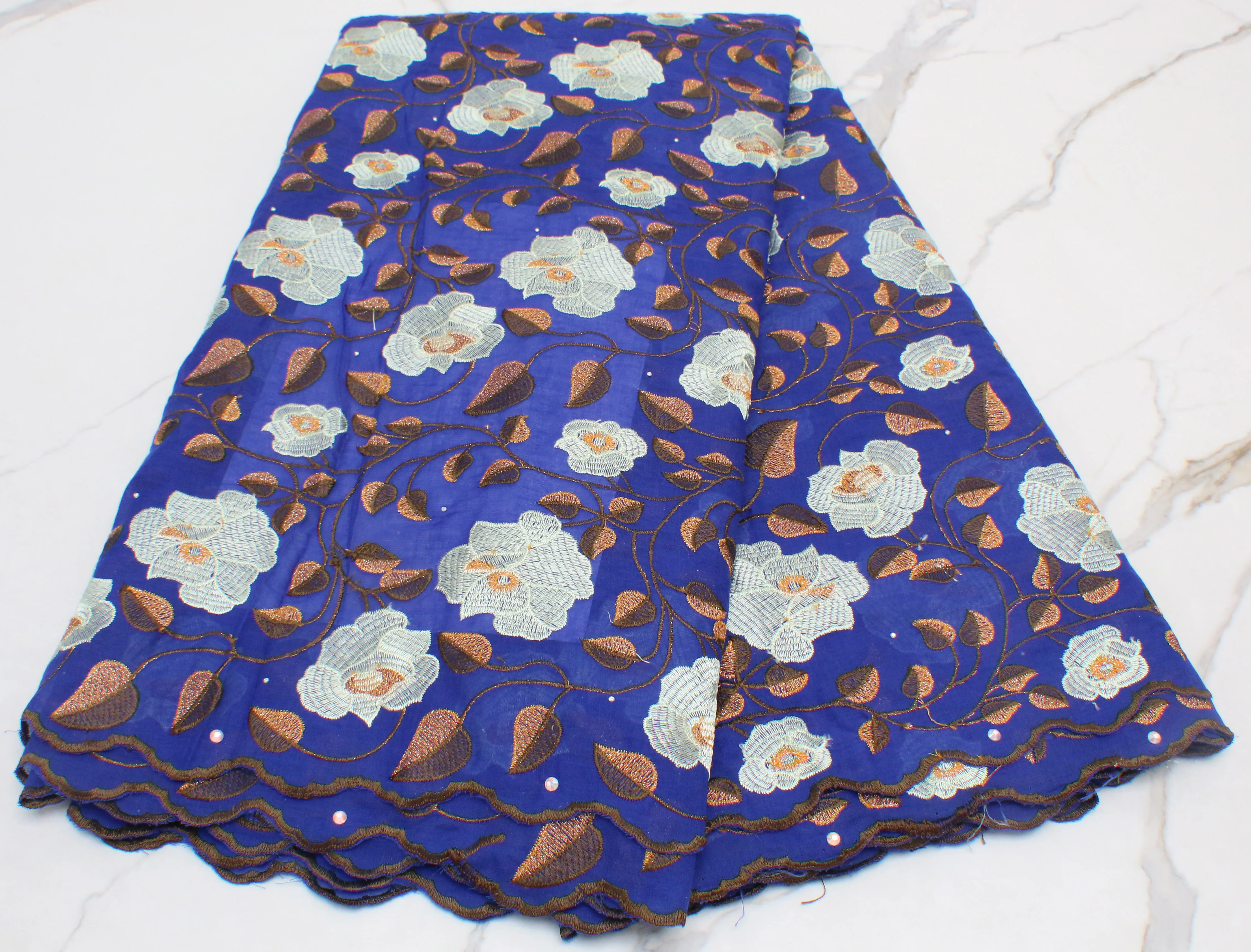 

High End Blue Africa Swiss Voile Lace Fabric 100% Cotton Lace Trim African Embroidery Dry Lace Fabric For Woman NA4382B-1