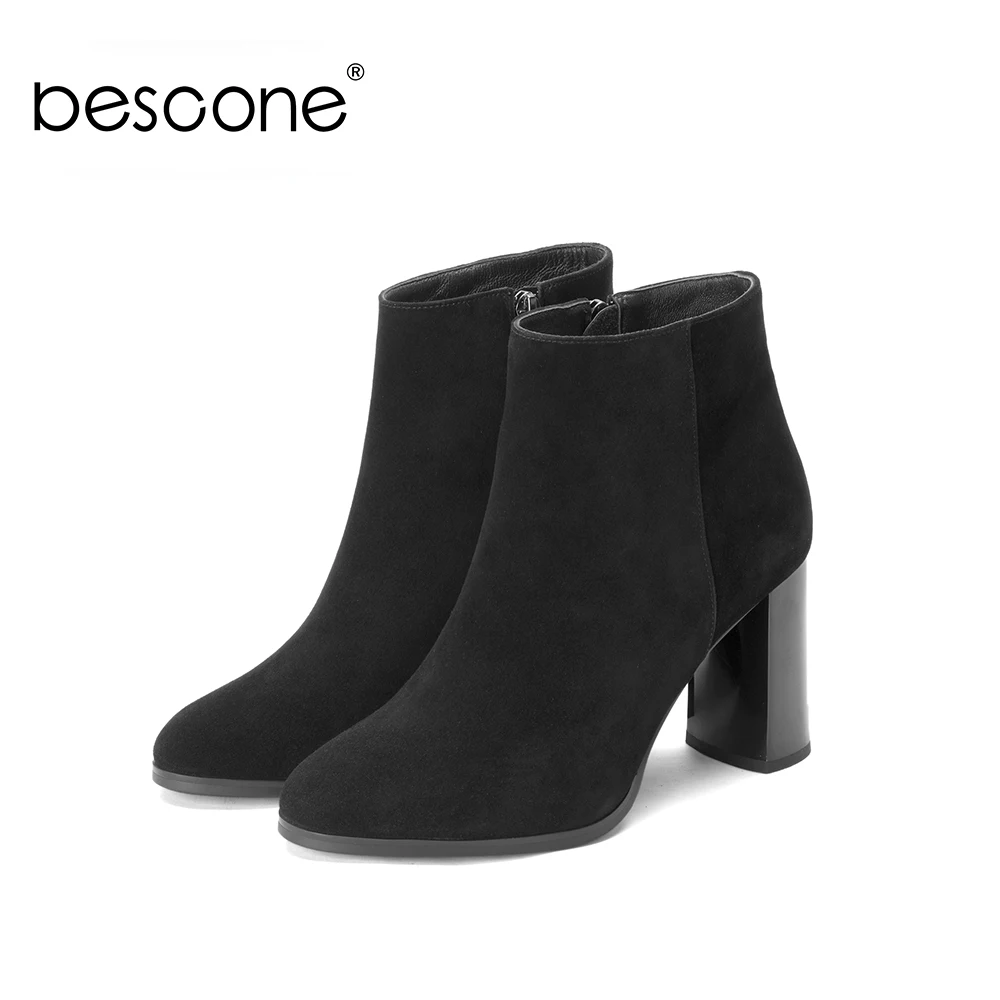 BESCONE/Новинка Женские замшевые ботильоны Пикантная обувь на молнии с острым