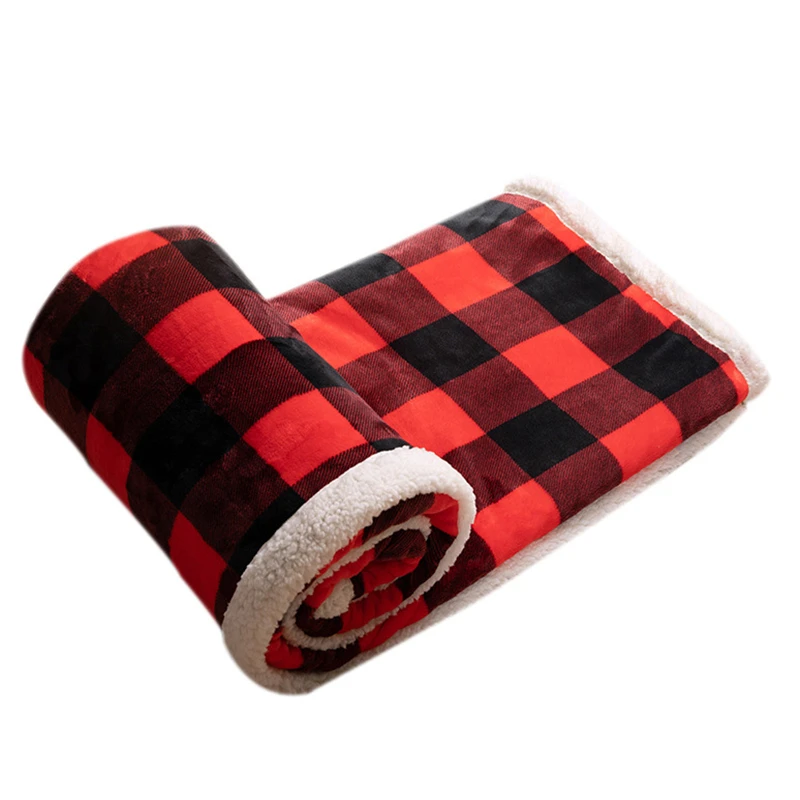 

Winter Thick thermal Sofa Throw Blanket With Sherpa Lining, Classic Red Scotch Plaids Couch FLeece Blanket,Nap Rug,Bed Runner