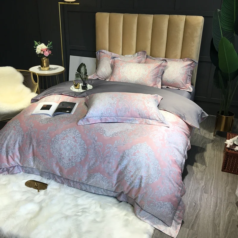 Pink bohemian duvet cover Egyptian cotton bedding set European pastoral satin bedspread queen king size bed in living room | Дом и сад