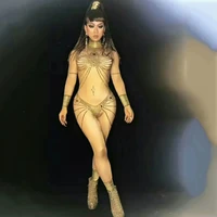 gold rhinestones jumpsuit striped decoration backless sparkly costume for women nightclub dance show wear stage outfit