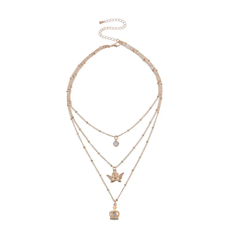 

Fashion Angel Wings Crown Female Necklace Trend Multi-layered Temperament Popular Necklace Wedding Fine Jewelry Gift For Women