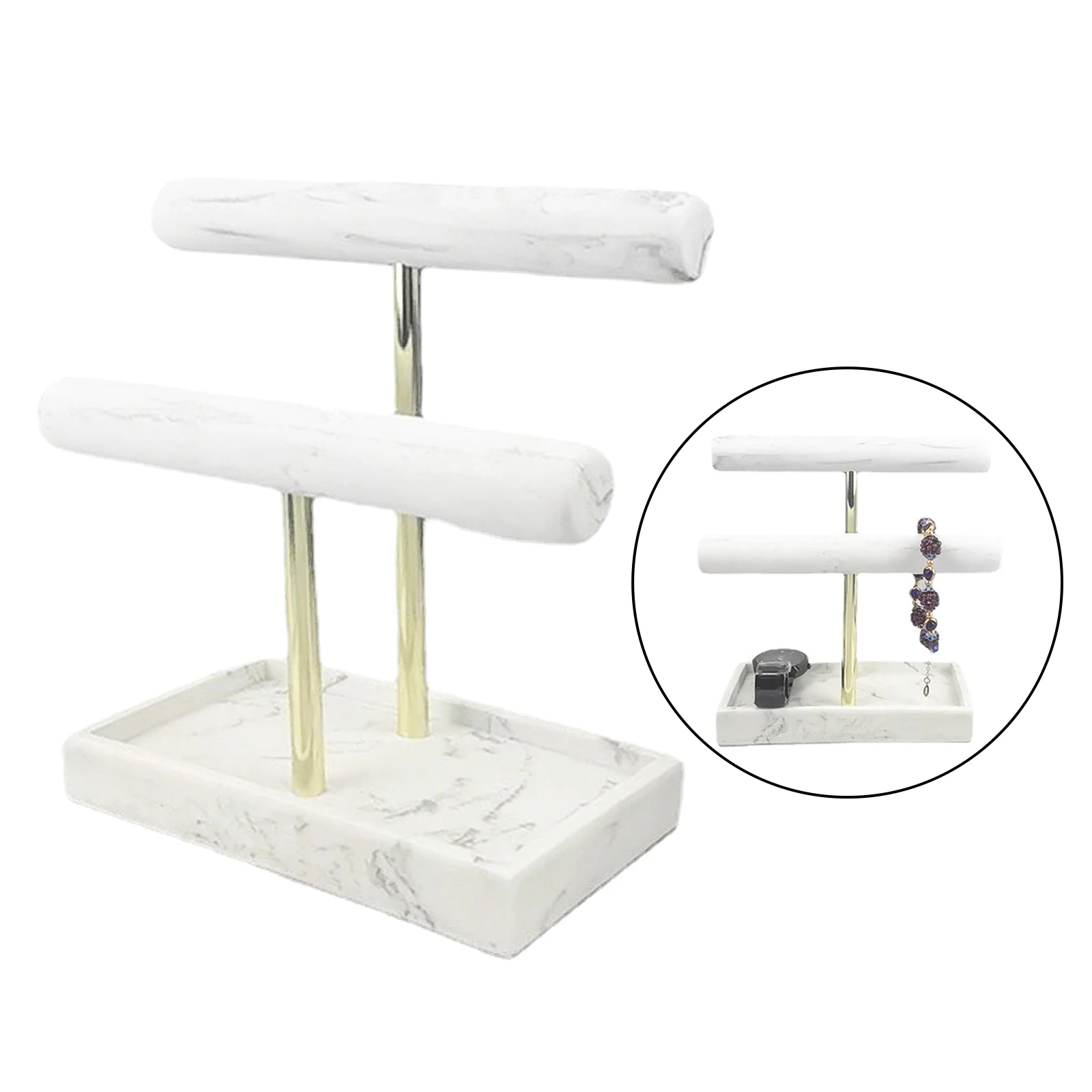 

luxury marble base Jewelry Display Stand Watch Bracelet Holder T-bar 2 Tier Mall Jewelry Show Stand Women Home Jewelry Decoratio