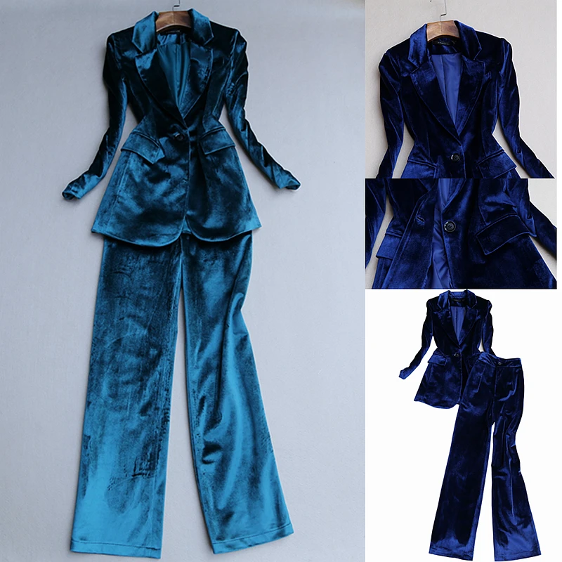 

2 sets of spring and autumn new fashion suit ladies were thin gold velvet suit female wide-leg pants suit jacket suit tide