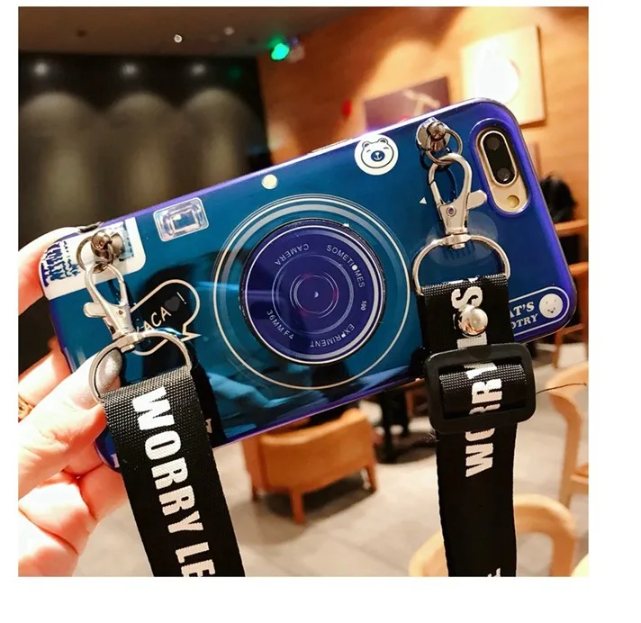 case with strap2 Ретро камера милый мультяшный чехол для телефона samsung galaxy note10 s8 S9 S10 plus s10e 5G note8 note9 s7 edge чехол с ремешком через плечо - Цвет: case with strap2
