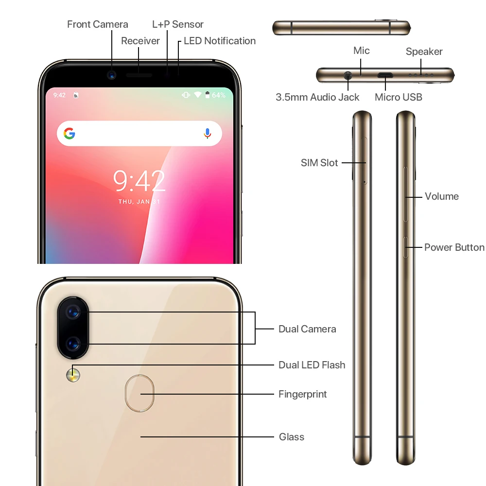 UMIDIGI A3 Смартфон с 5 дюймовым дисплеем четырёхъядерным процессором Android 9 0 ОЗУ 2 Гб