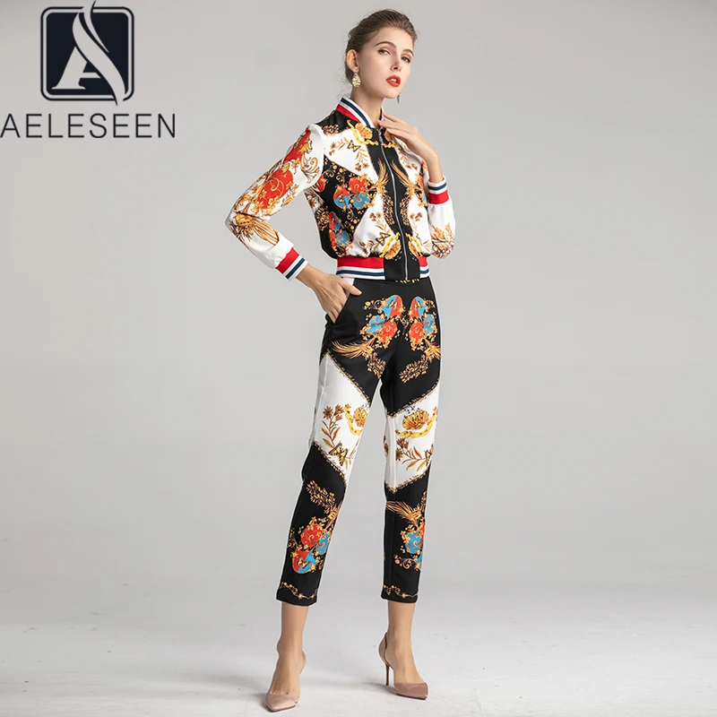 Женский костюм-двойка AELESEEN весенний короткий топ на молнии + брюки длиной до