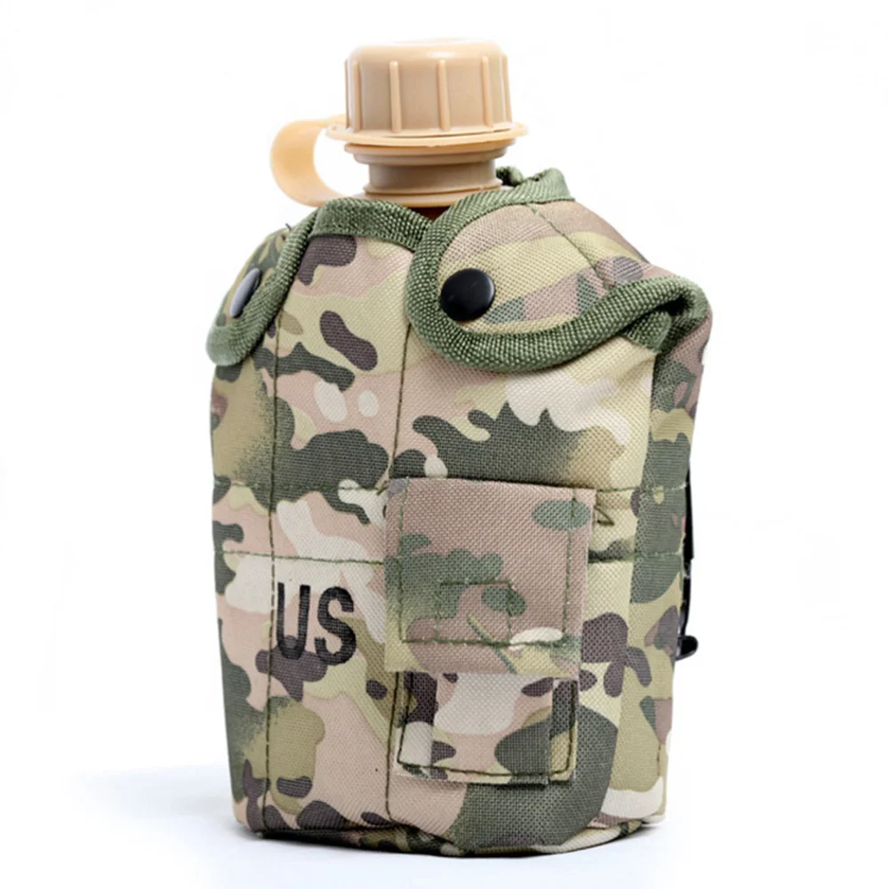 

1 Set Water Bottle Water Kettle Canteen with Aluminum Bowl and Storage Bag for Hiking Camping Outdoors Random Color