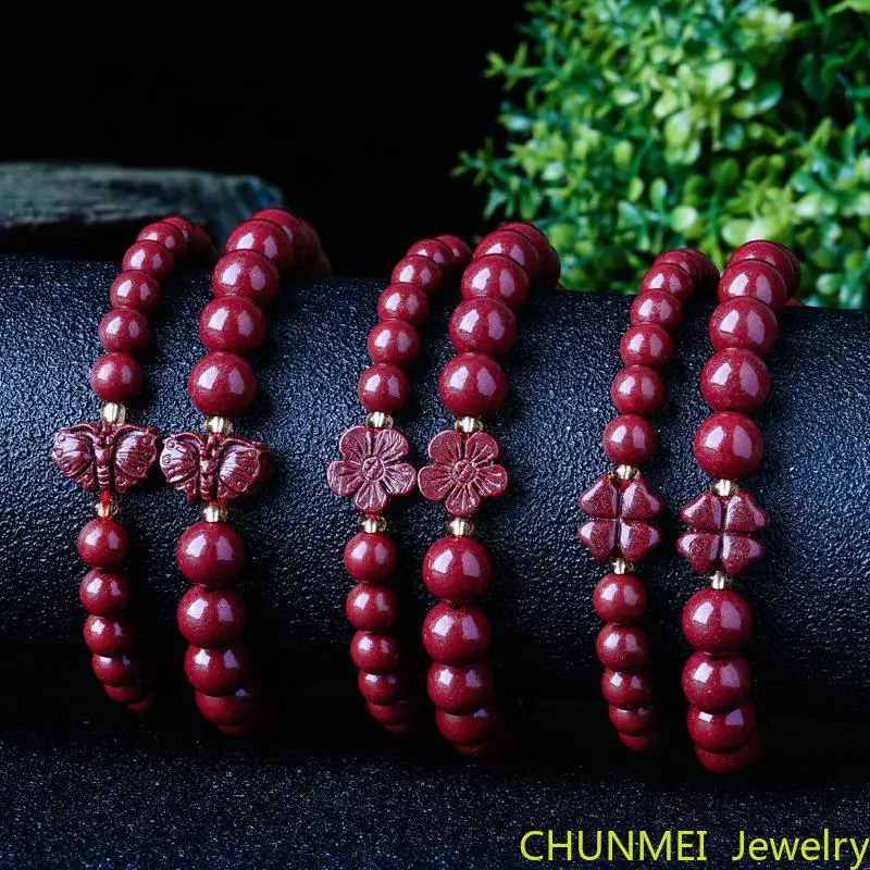 

Handmade Cinnabar Jewelry Women's Versatile Bracelet High Content Imperial Cinnabar Butterfly Clover ethnic style Bracelet