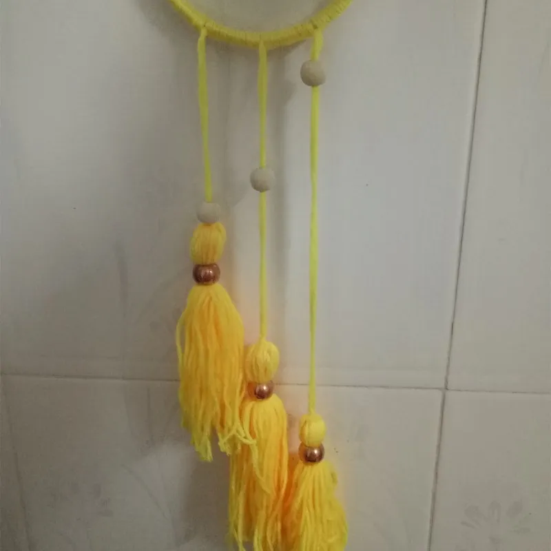 A yellow Деревянные бусины Кольцо шерсть кисточкой настенный орнамент INS скандинавском стиле детская палатка Детская комната украшения игрушки подарки реквизит для фотосессии - Цвет: A yellow