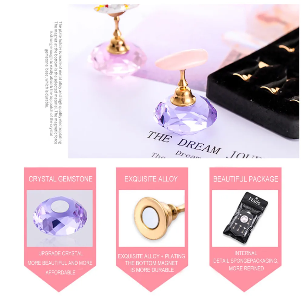 1 Set Magnetic Nail Art Practice Training Display Stand Acrylic Crystal Holders Alloy False Tip DIY Showing Shelf Tools |