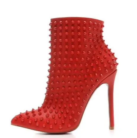 Cuero rojo negro de lujo con puntas puntiagudas botas tobillo para mujer moda disevienador Sexy sevienas tacones altos zapatos bo |