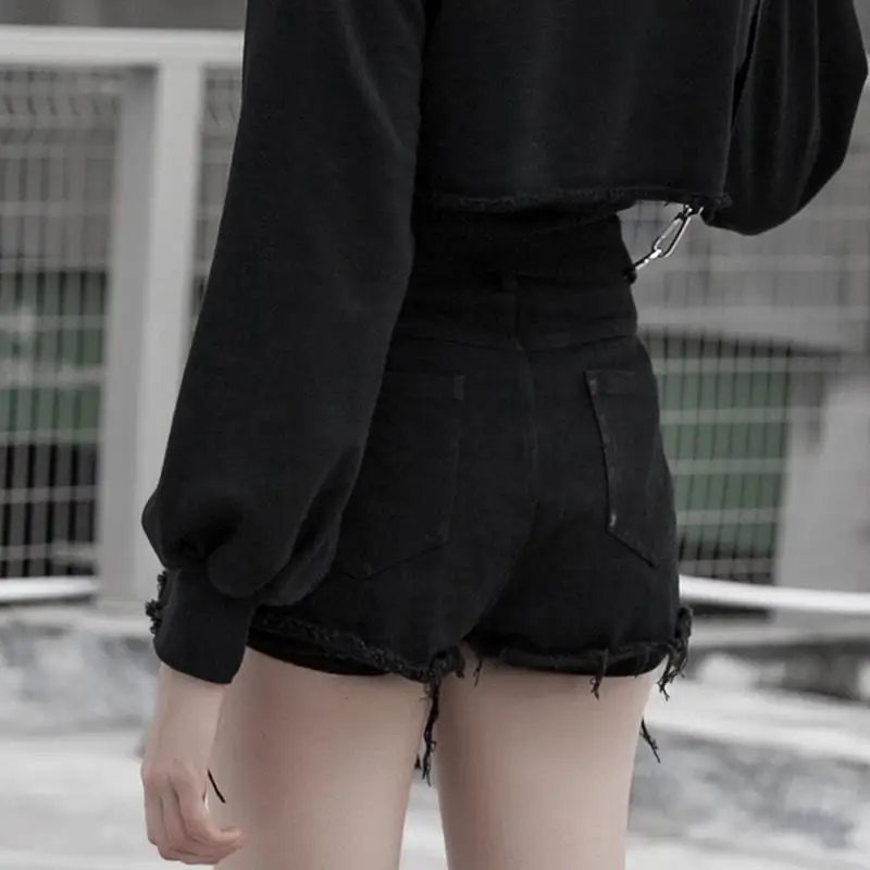 Женские джинсовые шорты PK278ND порванные в стиле панк с подтяжками размер XS