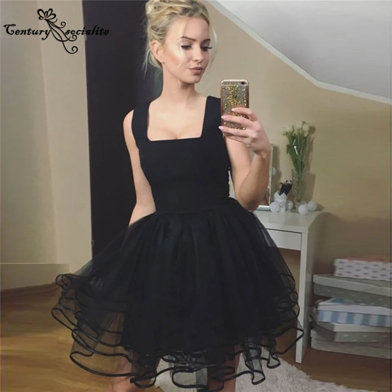 Черные короткие платья для встречи выпускников 2021 Пышная юбка выше колена