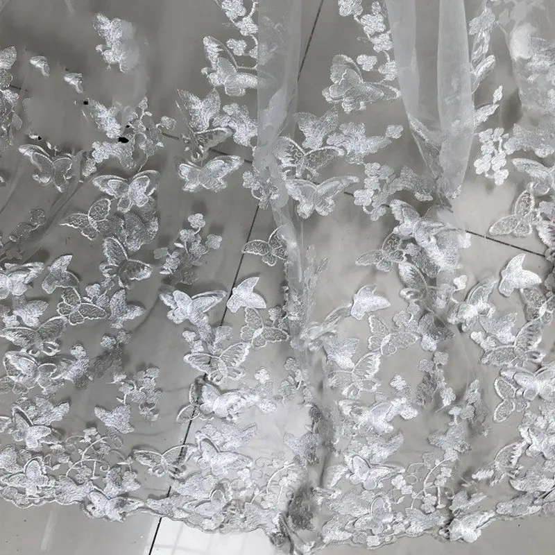 

Блестящая кружевная ткань для женщин, черно-белая, Водорастворимая, с бабочками, TX1254