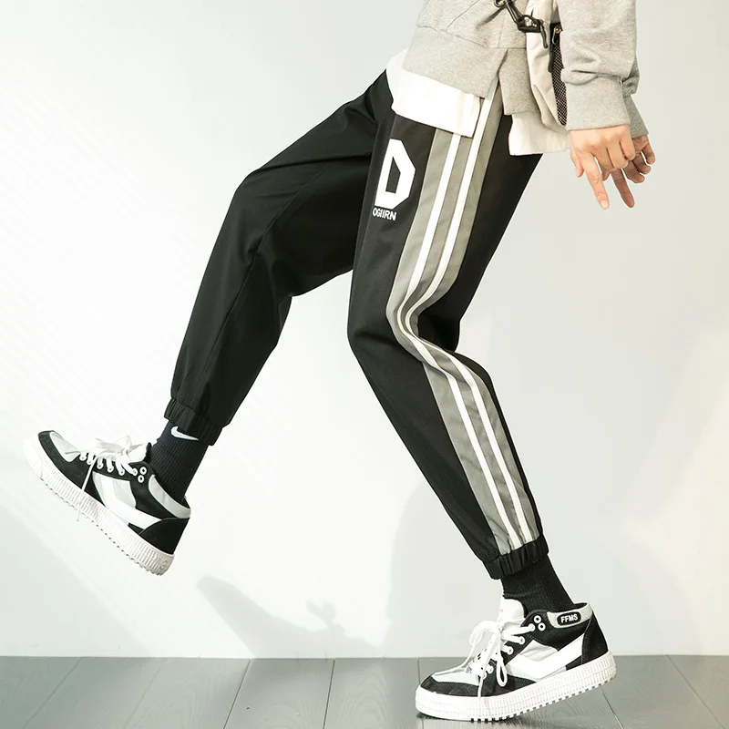 

Casual Cargo Pants Men Striped Side Jogger Trousers New Green Solid Drawstring Pockets Korean Fashion Loose Long Pants Men 4XL