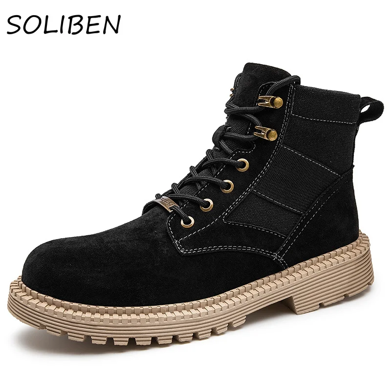 

Мужские ботильоны на платформе SOLIBEN, высокие рабочие ботинки, Повседневная Уличная обувь мартинсы, весна-осень