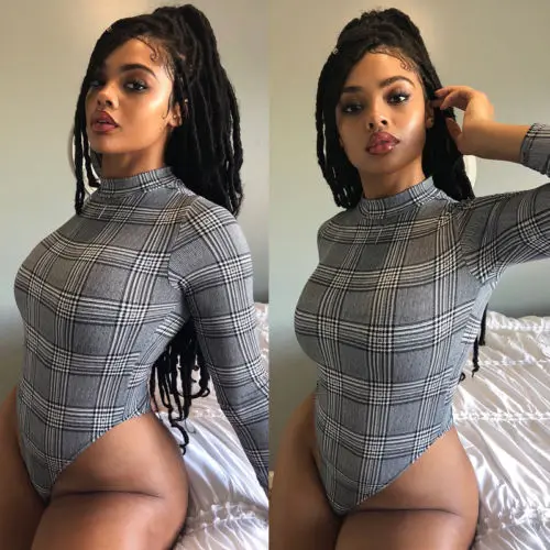 Женский облегающий костюм клетчатый плед с длинными рукавами принтом бандаж