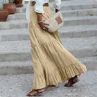 2022 модные юбки с высокой талией ZANZEA, женские плиссированные юбки с оборками, женское хлопковое однотонное платье, однотонное платье