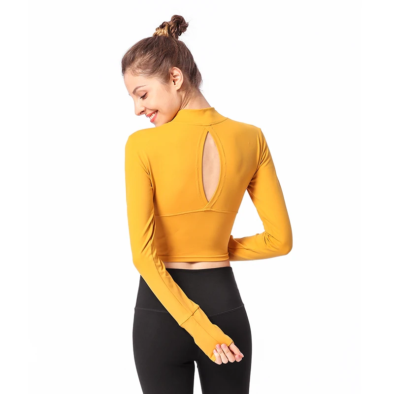 2019 Tight Long Sleeve Yoga T-Shirt Mid Back Half Zip Sports Lumbar Fitness Backless clothes | Спорт и развлечения