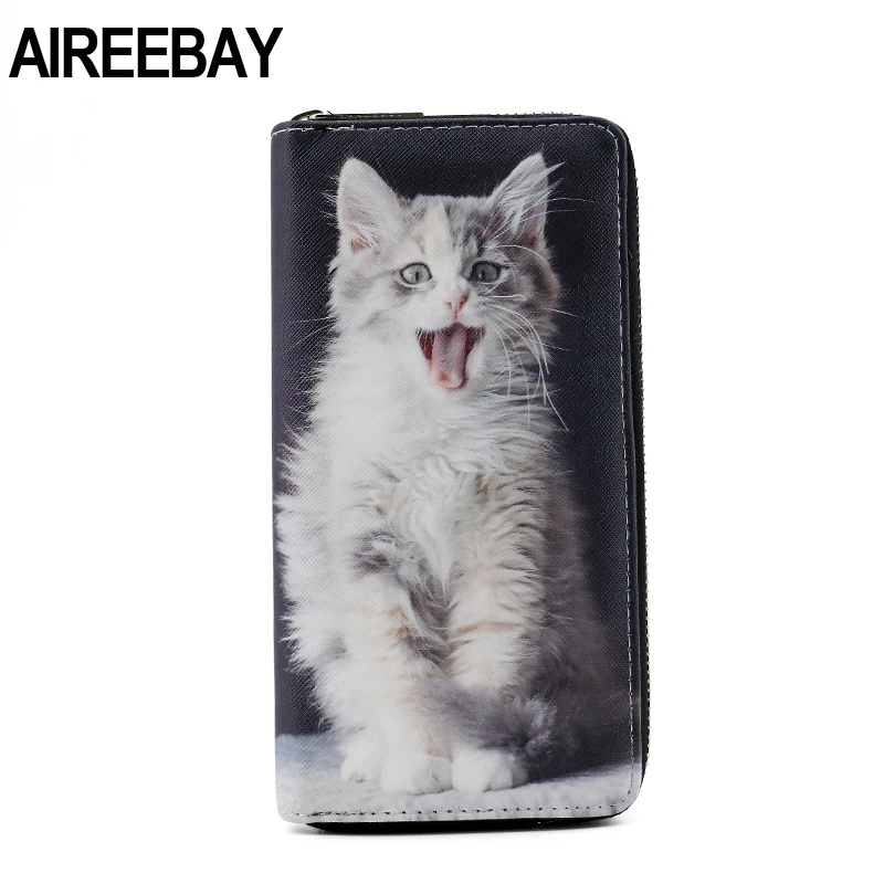 AIREEBAY/женские кошельки с 3D принтом из мягкой искусственной кожи с кошками и животным узором, монета с изображением женщины, кошелек, маленькие сумки, кошелек, сумки