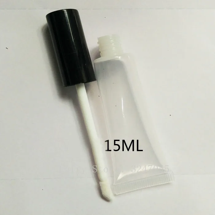 

15ml 100/200pcs Empty Clear Hose Lip Gloss Tube with Black Lid, DIY Plastic Portable Bottles, Cosmetics Container Package Shell