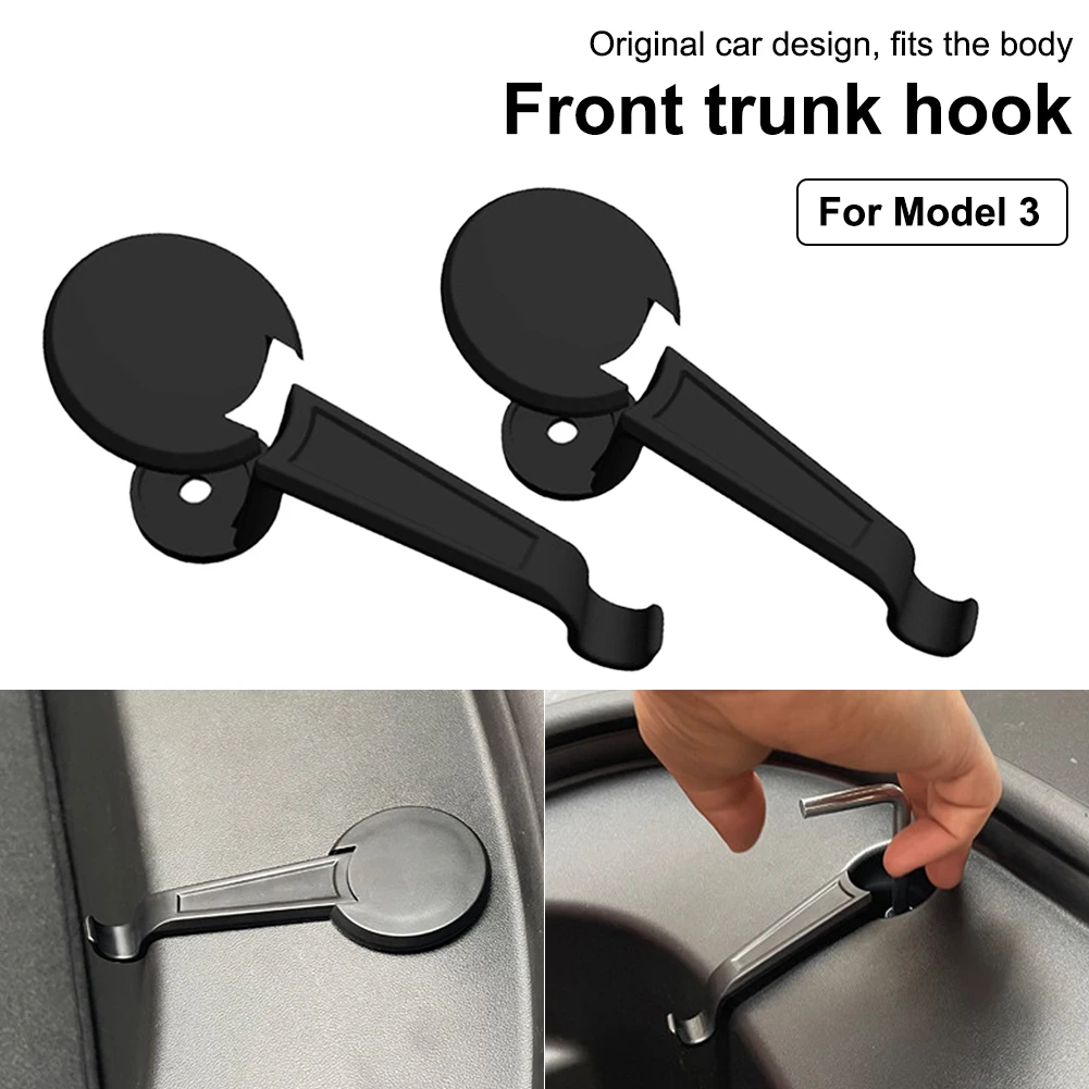 

2pcs Front Trunk Hook Grocery Bag Holder ABS Plastic Frunk Bolt Cover Holding Clips for Tesla Model 3 2021 Accessories with Tool