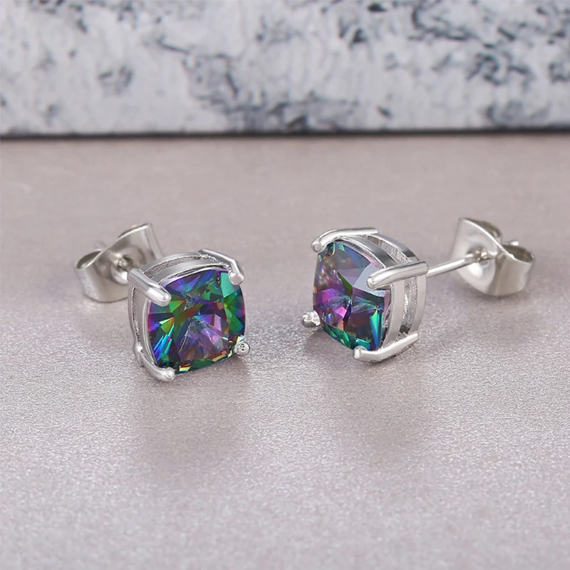 

ZAKOL New Simple Cute Geometric Square Colorful Cubic Zirconia Small Stud Earrings for Women Fashion Wedding Party Accessories