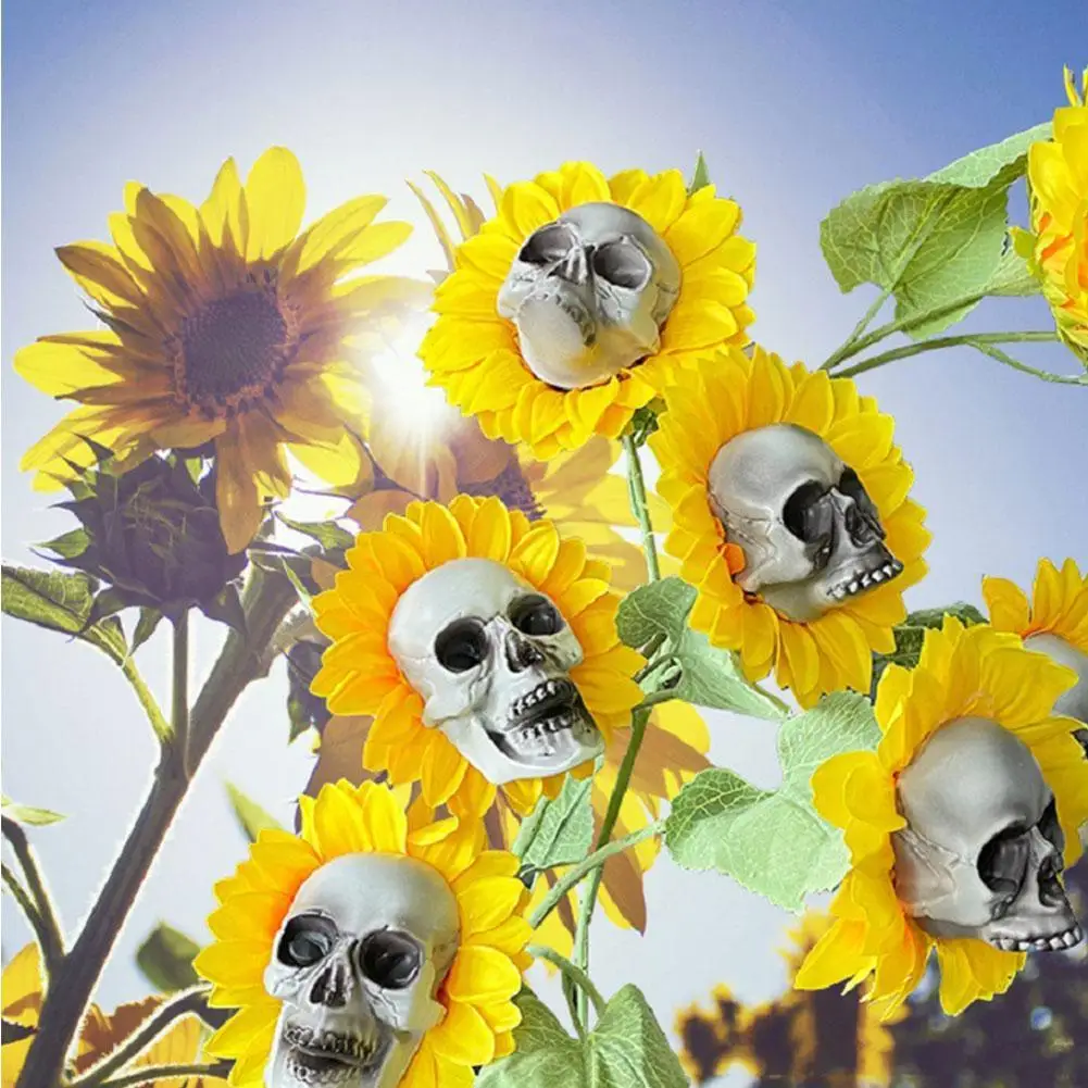 

Halloween Decorations Sunflower Skull Garden Simulation Flower Ornaments Horror Spoof Tricky Toys Party Pretend Props