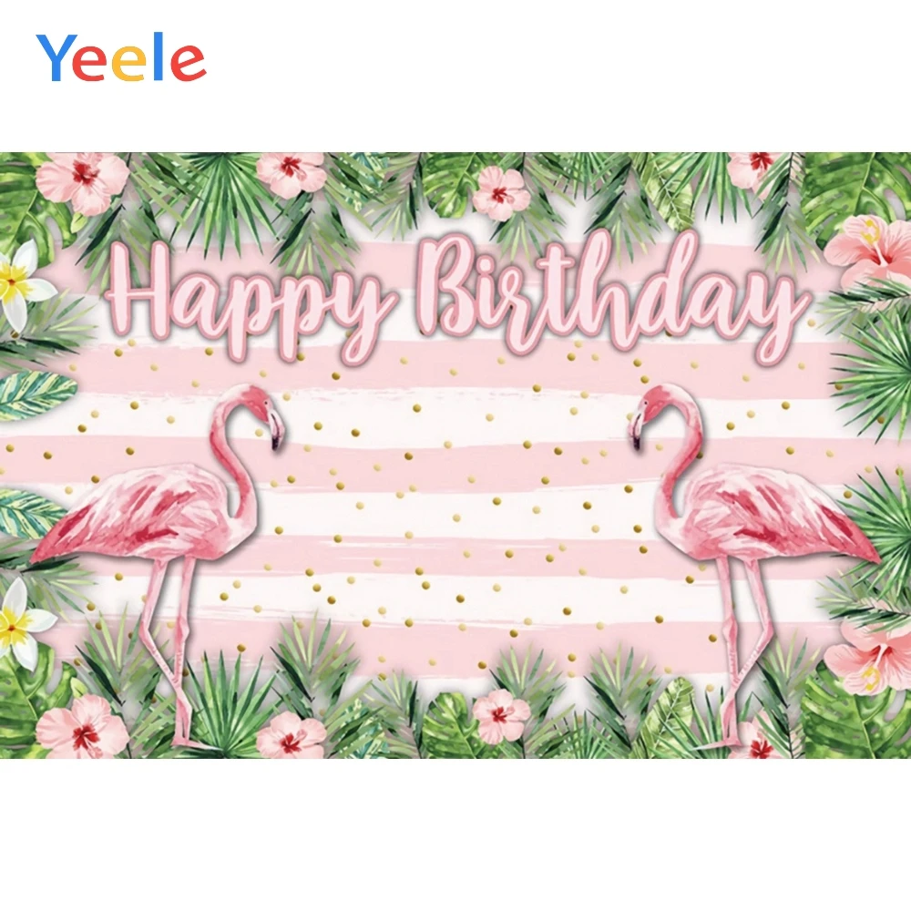 

Фон для фотосъемки с изображением фламинго Yeele, вечерние фоны для фотосъемки на день рождения, белые, розовые полосы, Золотой горошек, студий...