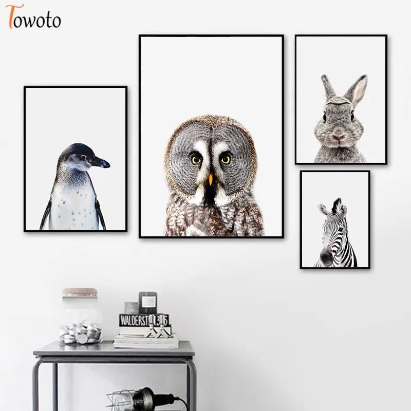 Картина на холсте с принтом животных пингвин Зебра кенгуру кролик сафари детская