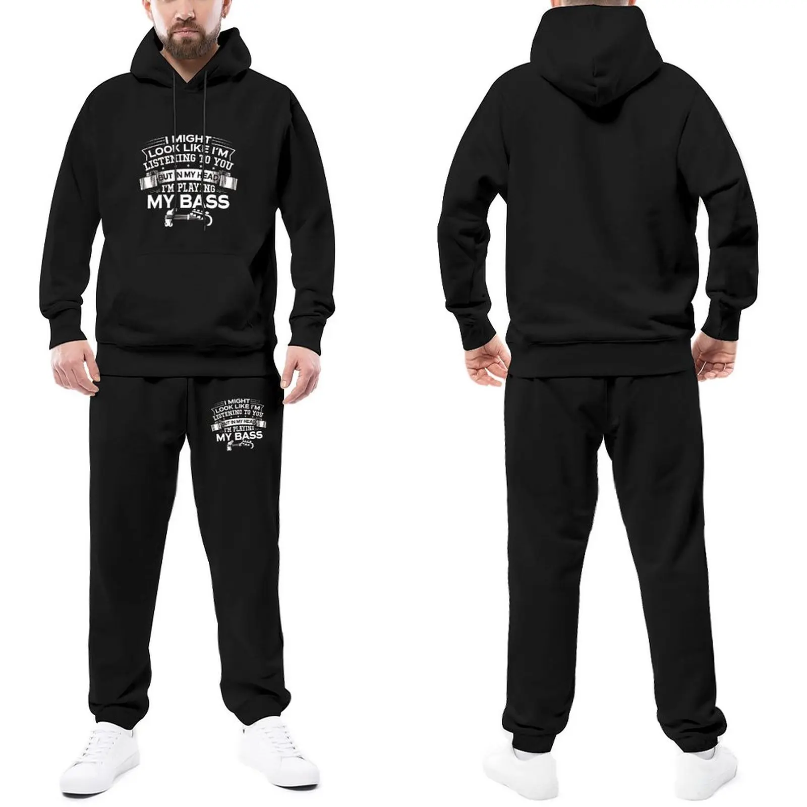 

Bass Guitar Tracksuit Set Funny But In My Head I'm Playing My Bass Guitar Hip Hop Sweatsuits ChristmasSweatpants and Hoodie Set