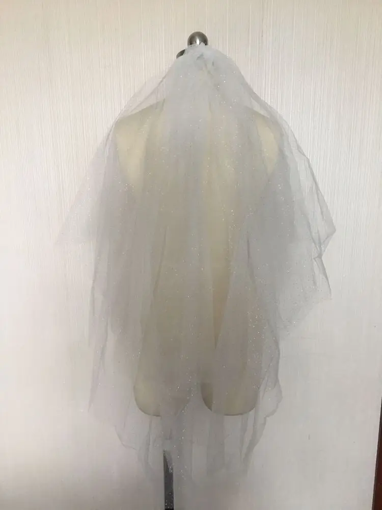 Блестящая двухслойная короткая свадебная вуаль с блестками свадебные