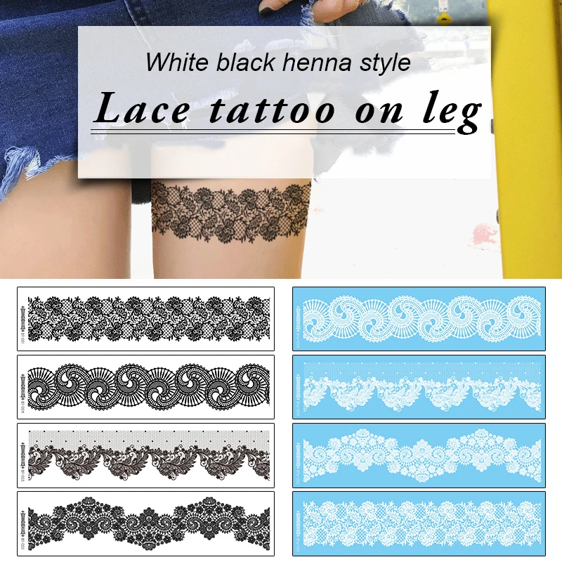 1 лист временная татуировка наклейка для ног черные белые кружевные узоры из хны