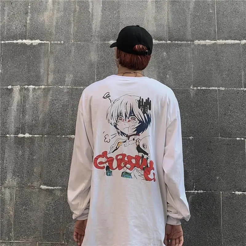 

T-shirt Men And Women's Second Cartoon Printing Trend High Street Style Hip Hop Long Sleeve T-shirt Men And Women Gothic Print