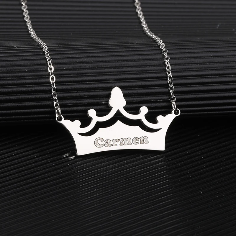 

Персонализированные именные ювелирные изделия на заказ Корона имя ожерелье принцесса Colar гравировка именная табличка Заявление ожерелья д...