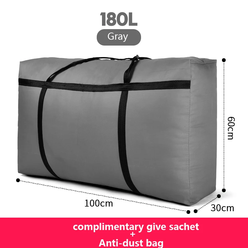 Gray 180L Дорожная сумка, холщовая, переносная, для женщин, для выезда за границу, сумка для багажа, большая вместительность, 40L-180L, большая, переносная, для дома, сумка для хранения, очень большая - Цвет: Gray 180L