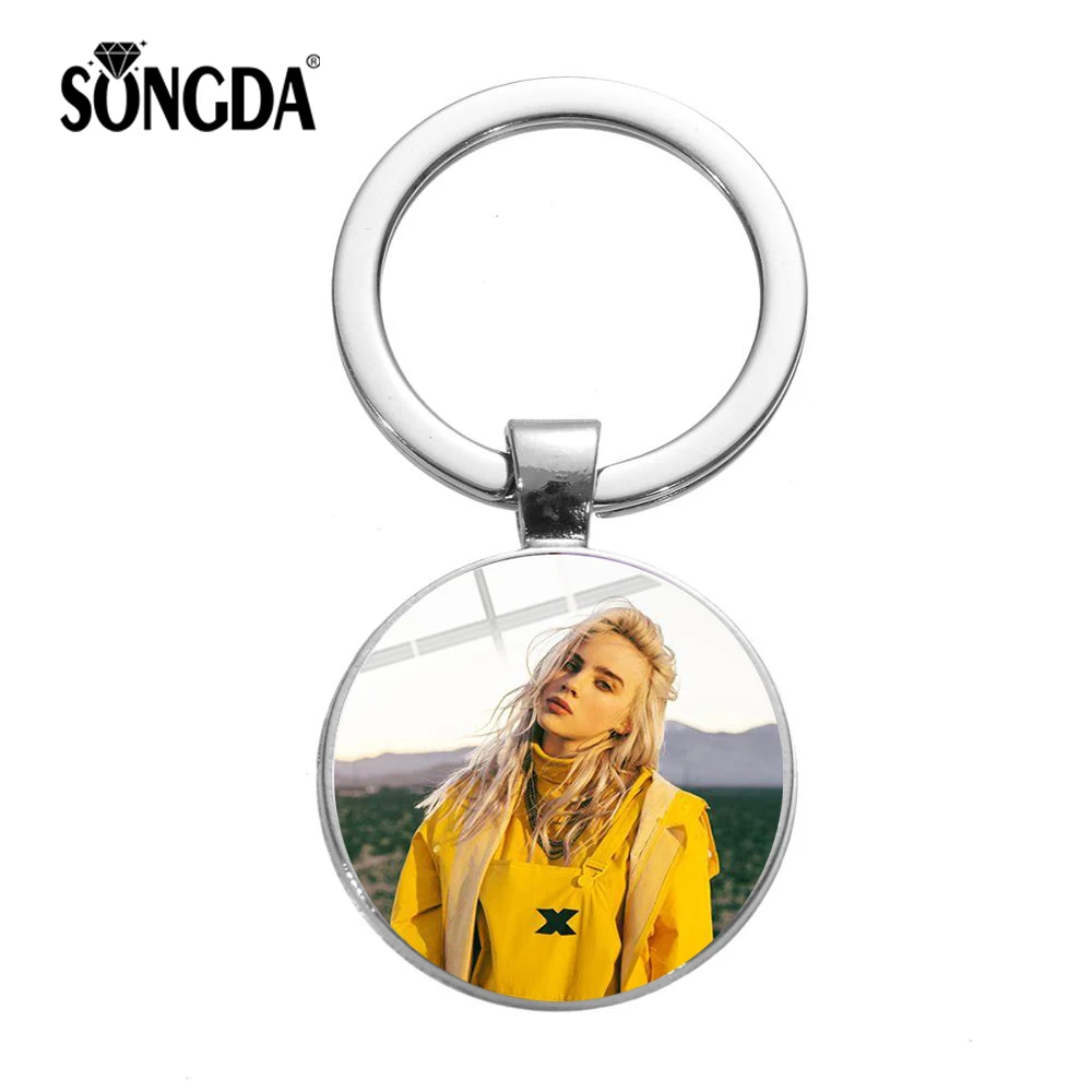 SONGDA хип-хоп Billie Eilish юная певица брелок Забавный портрет новое поколение Поп-музыка певица стеклянная цепочка для ключей для фанатов