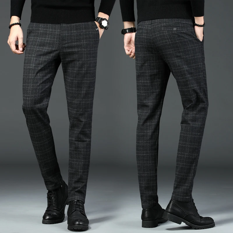 Для Мужчин's Повседневное штаны в клетку для бизнес на каждый день Slim Fit темно-серый классический Стиль лосины мужской брендовая одежда