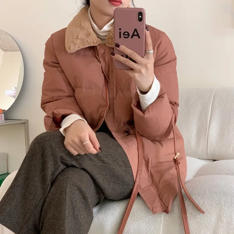 

Alien Kitty 2021 New Fashion OL Winter Jacket Women Parkas Zipper Cotton Padded Cardigan Solid Faux Rabbit Fur Collar Warm Coat