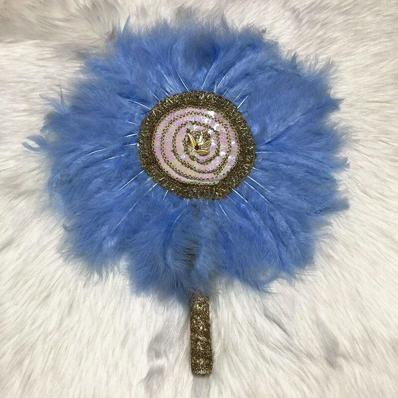 Модный веер в нигерийском стиле с фиолетовыми перьями и блестками свадебный для