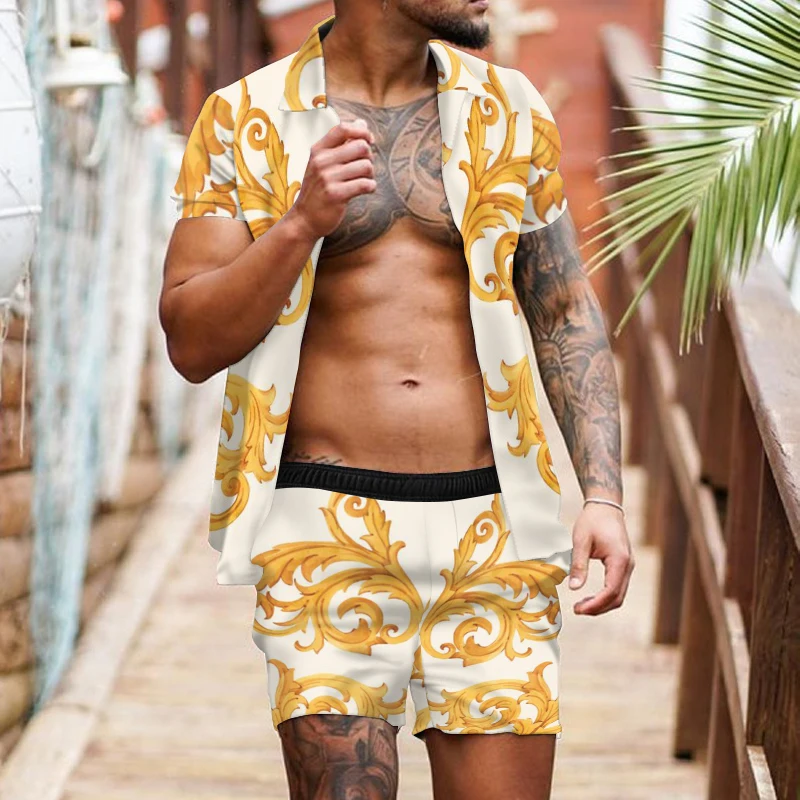 

Fashion Summer Shirt Suit Men 2021 3D Printing Men's clothing Breathable Streetwear Splicing Printing T Shirt Large size S-4XL