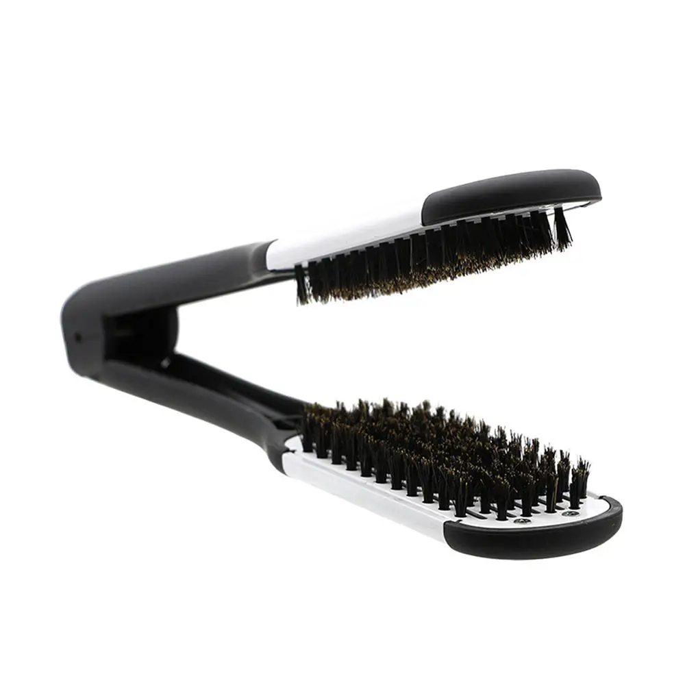 

Useful Pro Hairdressing Straightener Hair Straightening Double Brush Comb Clamp Smooth Bristle Comb Hair Care Tool